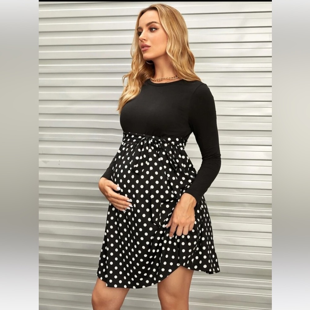 SHEIN Maternity Polka Dot Combo A-Line Dress